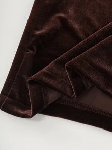 LUMIGAL Women's Elegant Coffee-Colored Velvet Wide-Leg Pants - Coffee Brown - View 4