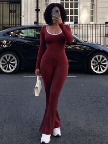 Rovax Women's Colorblock Backless Casual Daily Outdoor Sports Jumpsuit - Burgundy - View 7