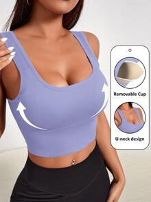 Slayform Slayform Women's Solid Color Ribbed Seamless Daily Fitness Sports Bra - Mauve Purple - View 1