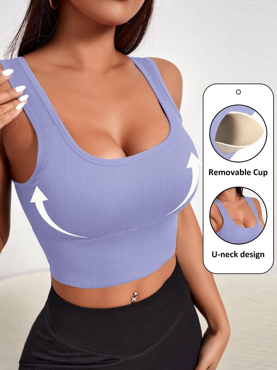 Slayform Slayform Women's Solid Color Ribbed Seamless Daily Fitness Sports Bra - Mauve Purple - View 1