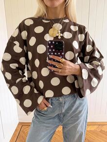 SHEIN EZwear 女款休閒寬鬆版型圓點印花T恤，秋冬女裝 - 彩色 - 查看 4