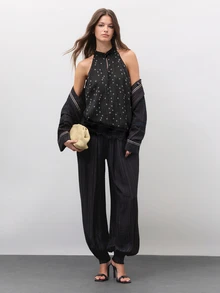 Nöista Women's Polka Dot Casual Versatile Daily Wear Halter Neck Top - Black - View 6