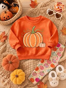 1 Set, Sweatshirt Fleece Lengan Panjang Leher Bulat Motif Oranye dengan Transfer Panas untuk Anak Perempuan + Celana Panjang Pas Badan Motif , Pakaian Kasual Dalam/Luar Ruangan Musim Gugur/Dingin untuk Halloween - MultiWarna - View 8