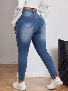SHEIN MOD Plus Size Women's Pocket Skinny Casual Versatile Denim Jeans - Dark Wash - View 2