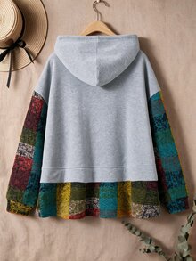 Rusticease Sweatshirt Kasual 2 in 1 Ukuran Besar dengan Hoodie Tali Serut, Lengan Panjang dan Blok Warna untuk Musim Gugur & Dingin 2026 - MultiWarna - View 3