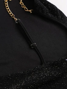 Sweetra Women's Elegant Sexy Fashion Party Club Shiny Fabric With Metal Chain Black Mini Dress Halloween Summer - Black - View 6
