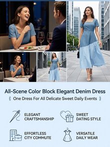 GlowEve 女款時尚方領短袖牛仔洋裝 - 彩色 - 查看 13
