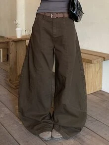 DAZY Women's Fashion Street Button Loose Wide Leg Denim Jeans Summer Everyday School Dark Brown Casual Streetwear - Brown - View 3