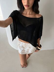 Aloruh 女款夏季海灘度假比基尼外罩衫 波西米亞風優雅套頭上衣 手鉤編織性感透視針織毛衣 - 黑色 - 查看 4
