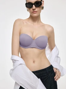 SHEIN 淡紫色鋼圈模杯聚攏胸罩，提拉支撐、防滑、無肩帶、隱形舒適女款巴爾科內式內衣 - 紫色 - 查看 7