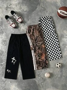 SHEIN Tween Boy Cross Camo Kids Checkerboard Print Casual Loose Pants 3pcs  Pieces Set - Multicolor - View 1