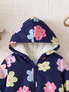 SHEIN 女嬰秋冬可愛粉色愛心圖案燈芯絨連帽保暖內裡夾克 - 彩色 - 查看 4
