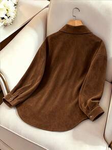GlowEve Women's Brown Suede Padded Regular Jacket, Elegant Commuter Top For Autumn/Winter - Brown - View 2