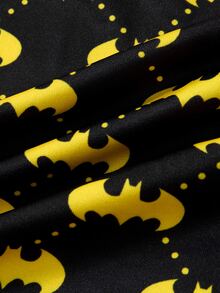 BATMAN X SHEIN Men's Extended Bat Print Boxer Briefs, Anti-Chafing Long Leg Sports Boxer Shorts - Black - View 6