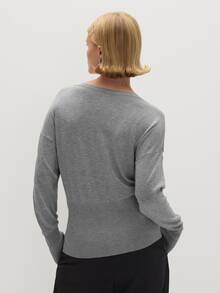 MUSEYN Cardigan Rajut Kasual Wanita Warna Polos Lengan Panjang Model Bahu Longgar Kancing Tunggal - Grey - View 5