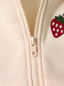 New Autumn/Winter Young Girl Zip-Up Hooded Jacket Sweatshirt With Bow Print, Versatile Outerwear Top - Apricot - View 4