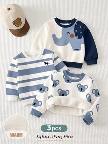 Set Sweatshirt Lengan Panjang 3 Potong untuk Anak Laki-Laki, Motif Klasik Retro Lucu dengan Blok Warna dan Patchwork, Motif Kartun Gajah Klasik, Motif Hewan Kukang Klasik, 3 Potong, Cocok untuk Musim Gugur/Musim Dingin - MultiWarna - View 2