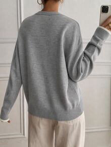 Livesso Sweater Kasual Lengan Panjang Bergaris Patchwork dengan Desain Kancing untuk Wanita, Cocok untuk Musim Gugur. - Grey - View 3