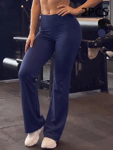 Velisys Velisys 2PCS Women Sports Athletic Low Rise Pants Gym Pilates Navy Blue Black Summer - Multicolor - View 5