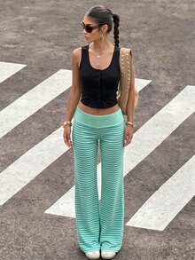 Muchica Plus Size Casual Striped Pants Street Style Fashion - Multicolor - View 3