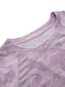 SHEIN Cheerettes Casual Versatile Long Sleeve Mesh Sports T-Shirt For Running And Fitness - Purple - View 5