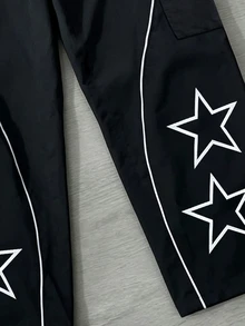 Sport MetroGents 男士寬鬆版型抽繩腰星形圖案運動長褲 - 黑色 - 查看 3