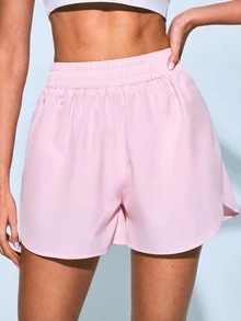 Eassivo Women's Solid Color Elastic Waist Casual Versatile Daily Travel Sports Shorts - Pink - View 3
