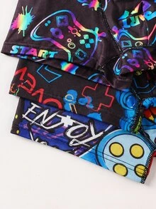 SHEIN 3件組青少年男孩簡約舒適遊戲控制器圖案可愛字母鬆緊腰內褲 - 彩色 - 查看 5