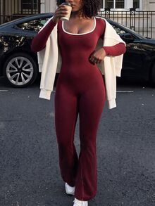 Rovax Women's Colorblock Backless Casual Daily Outdoor Sports Jumpsuit - Burgundy - View 2