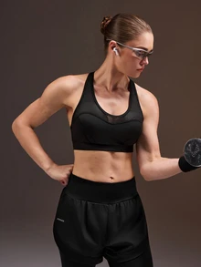 Powerista 女款純色鏤空設計日常健身運動內衣 - 黑色 - 查看 7