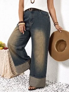 SHEIN ICON Plus Size Women's Casual Versatile Daily Wear Denim Jeans With Pockets And Buttons - Dark Wash - View 4