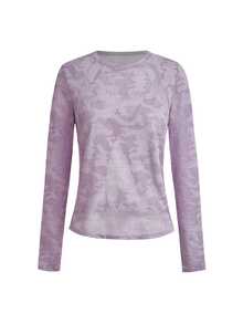 SHEIN Cheerettes Casual Versatile Long Sleeve Mesh Sports T-Shirt For Running And Fitness - Purple - View 3