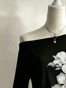Lalippa 女款露肩寬鬆休閒簡約性感風長袖上衣，適合日常穿著與約會，春夏秋季新款時尚花卉圖案T恤上衣 - 彩色 - 查看 3