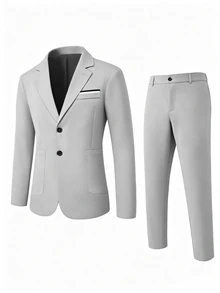 Manfinity Mode Men's Minimalist Fashion Jacket & Pants Suit Set - Light Grey - View 3