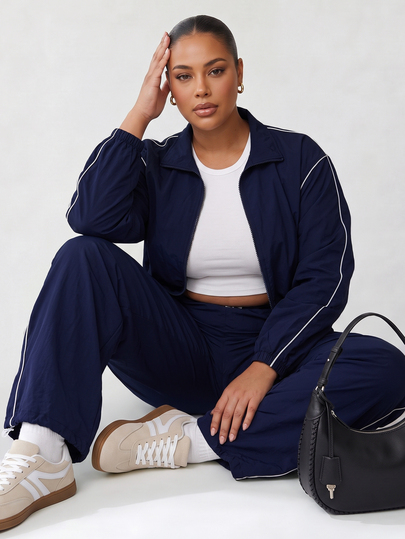 Solavibe Plus Size Autumn Casual Jacket & Pants 2 Pieces Set