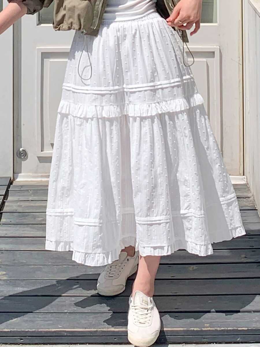 Dazy Plus Korean Style Elastic Waist A-Line White Casual Skirt For Girls, Spring Summer Autumn New Arrival - White - View 1