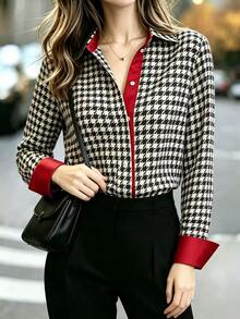 Balvessa Women's Houndstooth Long Sleeve Single-Breasted Casual Shirt - Multicolor - View 4