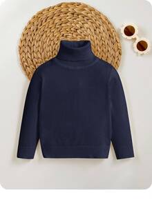 SHEIN 男嬰長袖高領套頭可愛毛衣 - 藏蓝色 - 查看 2