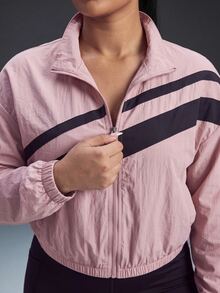 Powerista Women's Dusty Pink Loose Cropped Plus Size Woven Jacket Breathable Soft Casual Curve Kawaii Modest Tropical Workout Fall Gym Sports - Pink - View 5