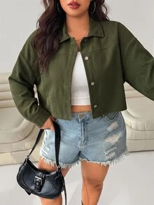 Solflare Women's Plus Size Solid Color Casual Versatile Daily Wear Long Sleeve Jacket - Army Green - View 5