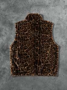 ROMWE MEN Men's Leopard Print Embroidered Casual Daily Wear Vest - Coffee Brown - View 2