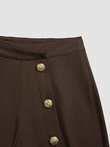 Balvessa Women's Wide Leg Long Pants With Side Metal Buckle - Brown - View 5