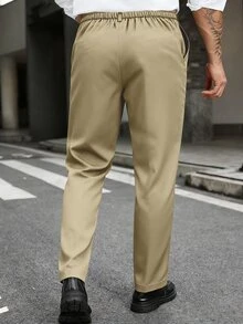 Manfinity Mode Men's Plus Size Minimalist Button Pocket Dress Pants, Business Office - Khaki - View 2