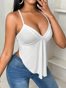 BamGleam SXY 女款白色性感簡約日常細肩帶背心 - 白色 - 查看 4