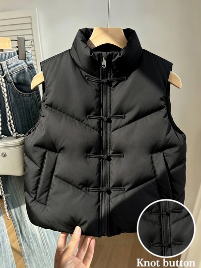 Sparklyn Young Girls' Winter Corduroy Vintage Stand Collar Zipper Vest Short Padded Coat Thick Classic Versatile Outerwear, Jacket, Long Sleeve, Cute, Daily