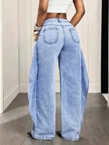Slaydiva Women's Button Casual Versatile Daily Wear Denim Jeans - Blue - View 2