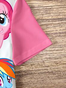 My Little Pony X SHEIN 女童可愛卡通印花圓領短袖洋裝 - 白色 - 查看 5