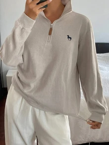 Dazy Plus Pattern Embroidered Loose Long Sleeve Casual Streetwear Autumn/Winter New Sweatshirt - Apricot - View 8