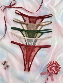Eraneu 5pcs Christmas Butterfly Lace Colorful Thongs - Multicolor - View 2