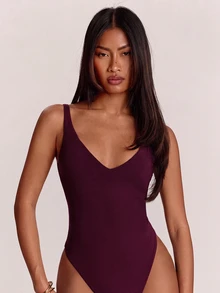 SHEIN BAE 女款素色休閒背心連身衣 - 紫紅色 - 查看 7